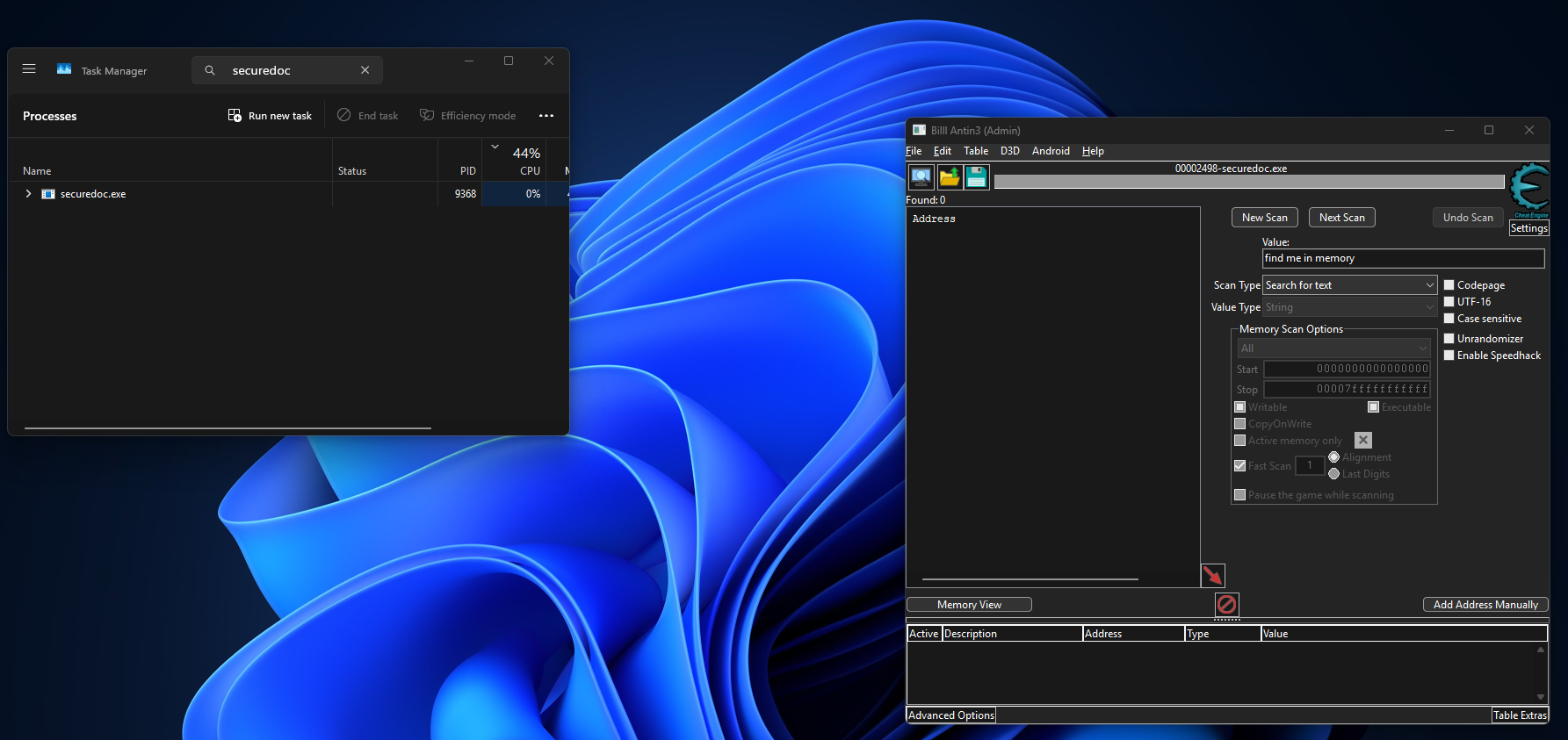 SecureDoc excluded from a desktop capture while other windows remain visible